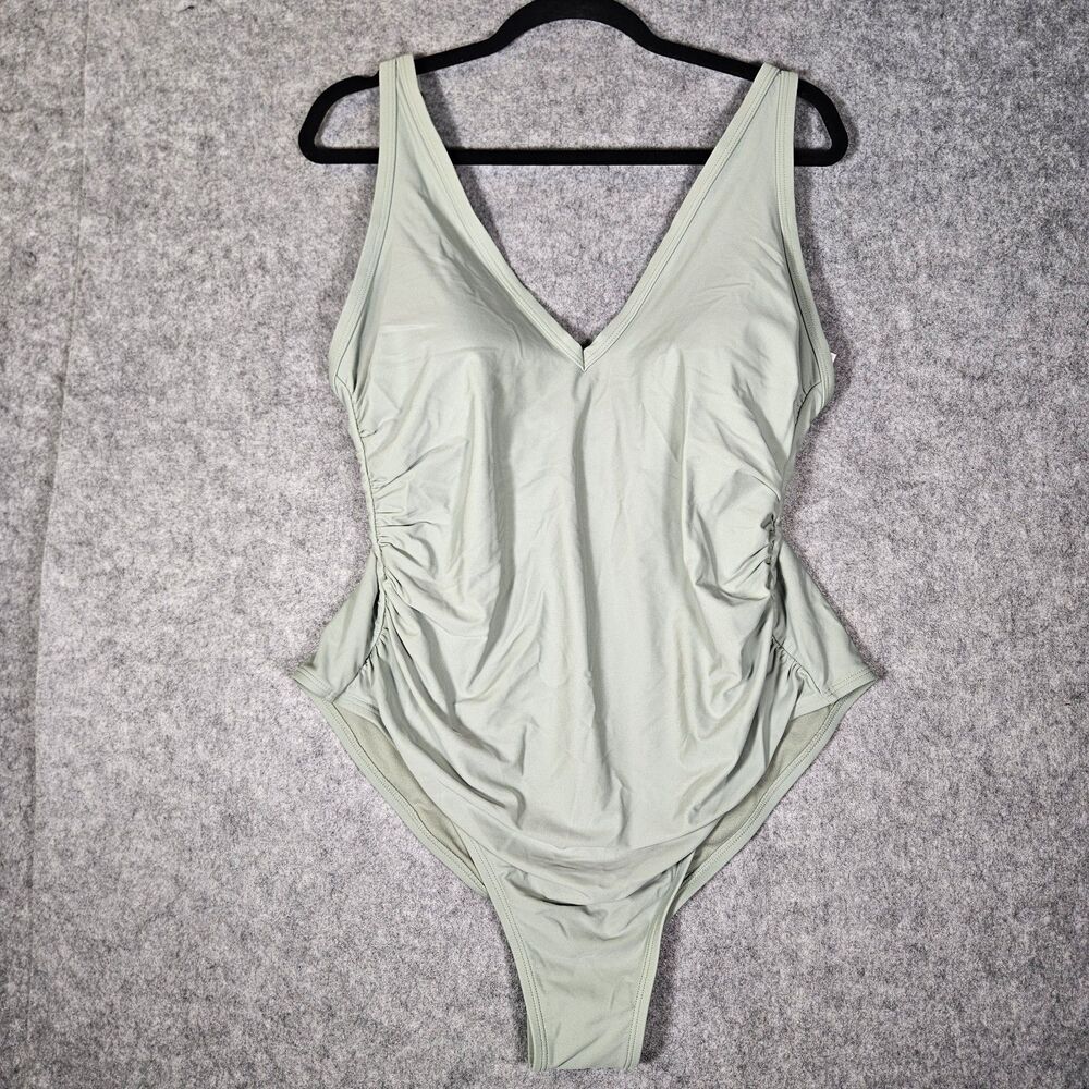 Kona Sol Light Green Ruched One Piece Swimsuit Beach Vacation Summer Sz 20W READ
